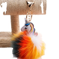 cute PU unicorn keychain colorful imitation rabbit plush bag pendant