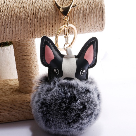 creative PU dog cream color hair ball keychain imitation rabbit pendant's discount tags
