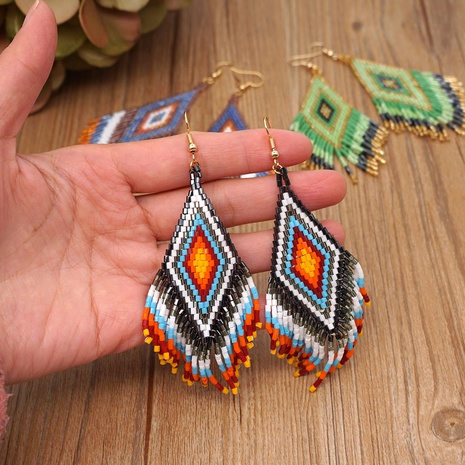 Bohemian tassel rice bead earrings ethnic personality rice bead earrings's discount tags