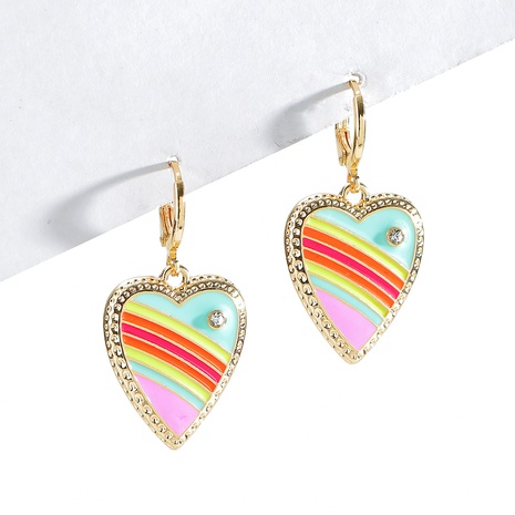 European and American jewelry color dripping oil heart-shaped rainbow earrings's discount tags