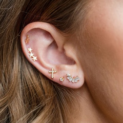 fashion cross copper ear bone stud screw ball piercing jewelry ear stud wholesale