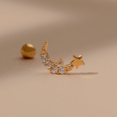 fashion moon five-pointed star element ear bone nail copper piercing screw ball ear stud
