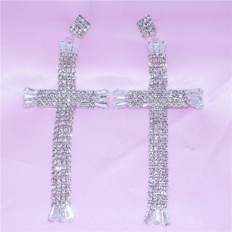 fashion shiny rhinestones Europe and the United States cross crystal earrings's discount tags