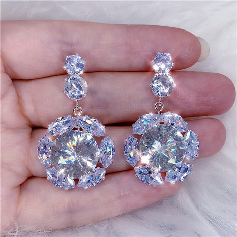 Fashion trend simple flash diamond loose diamond zircon ear hook round earrings  NHJAJ630032's discount tags