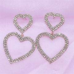 Europe and the United States trendy shiny rhinestones long double heart-shaped earrings