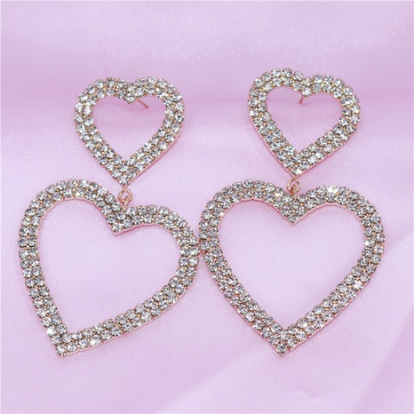 Europe and the United States trendy shiny rhinestones long double heart-shaped earrings  NHJAJ630038's discount tags