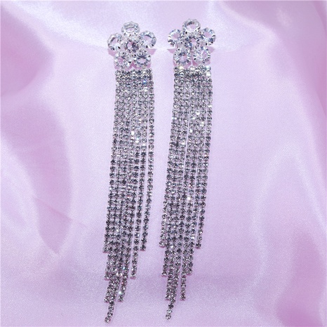 Fashion full diamond long tassel earrings female flower-shaped ear jewelry  NHJAJ630039's discount tags
