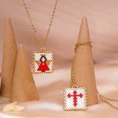 new fashion cross stainless steel collarbone chain Miyuki beads handmade beaded angel necklace
