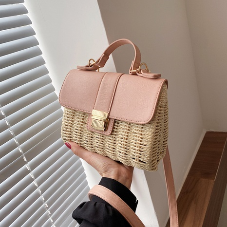 Straw woven bag summer new portable small square bag woven shoulder messenger bag 23*15.5*10.5CM's discount tags