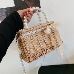 new trendy fashion pearl handbag woven vegetable basket bag messenger bag 22*14*11CM