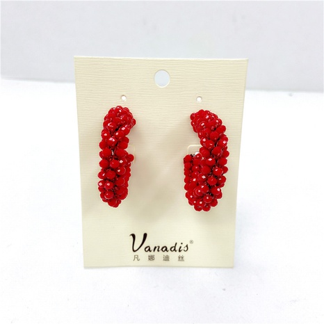 European and American C-shaped hand-woven rice bead metal earrings's discount tags