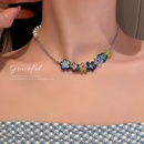 color glass daisy flower pearl color collarbone chain alloy necklacepicture9
