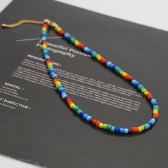 2022 new collarbone chain bohemian rainbow choker rice bead necklace