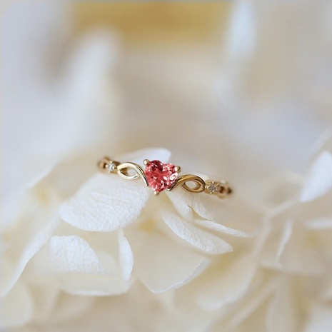 Anillo de cobre con corazón de melocotón a la moda anillo de circón en forma de amor joyería de moda's discount tags