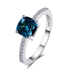 Mode mikroverkrusteter Zirkon Saphir blauer quadratischer Diamant Kupferring weiblich