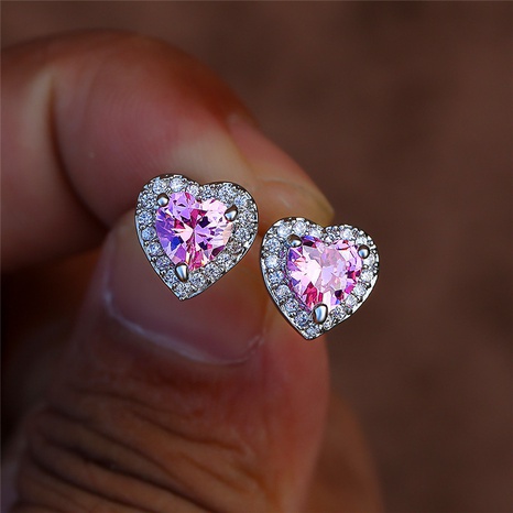 new hot selling earrings simple cute heart-shaped zircon copper earrings's discount tags