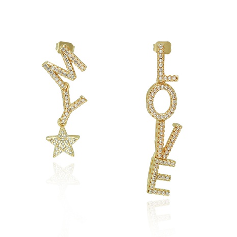 Fashion star zircon DIY letter copper earrings NHWV630255's discount tags