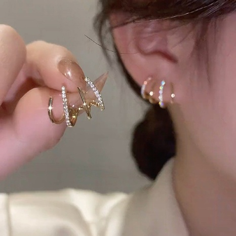 fashion inlaid rhinestone geometric multi-layer alloy earrings wholesale NHJBY630288's discount tags