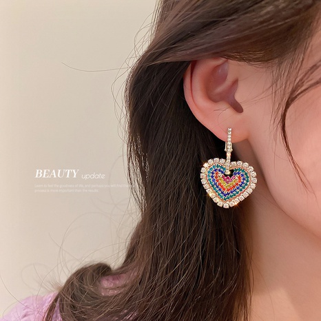 fashion heart geometric contrast color copper inlaid rhinestone earrings wholesale's discount tags