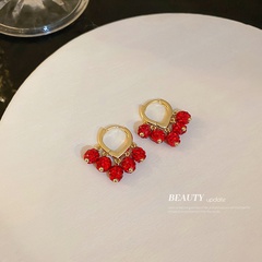 fashion rhinestone-encrusted red geometric alloy earrings wholesale