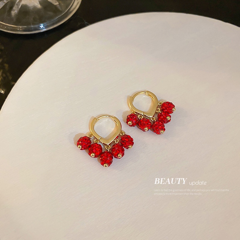 fashion rhinestoneencrusted red geometric alloy earrings wholesale