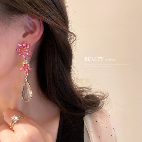 fashion inlaid rhinestone flower long tassel earrings wholesale's discount tags
