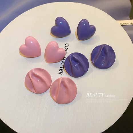 fashion solid color purple pink heart shaped geometric earrings wholesale's discount tags