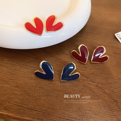 fashion contrast color dripping oil heart alloy earrings wholesale's discount tags