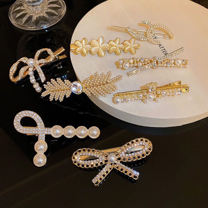Korean diamondencrusted pearl hairpin fashion side clip wholesale