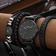 Ensemble de montre et bracelet pour hommes de couleur unie montre à quartz à pointeur rond simple