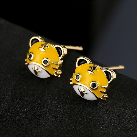 fashion dripping oil small tiger earrings new copper plated 18K gold earrings NHFMO634215's discount tags