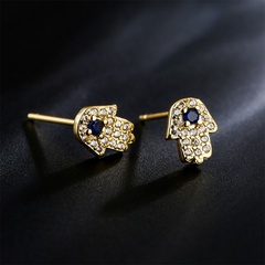 fashion copper plated 18K gold small palm earrings zircon jewelry