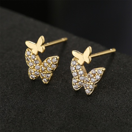 fashion double butterfly earrings copper plated 18K gold zircon earrings  NHFMO634217's discount tags