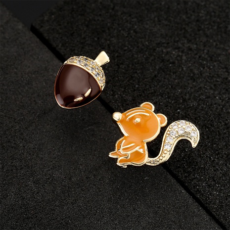 fashion drop oil zircon animal earrings copper plated 18K gold squirrel pine cone earrings NHFMO634221's discount tags
