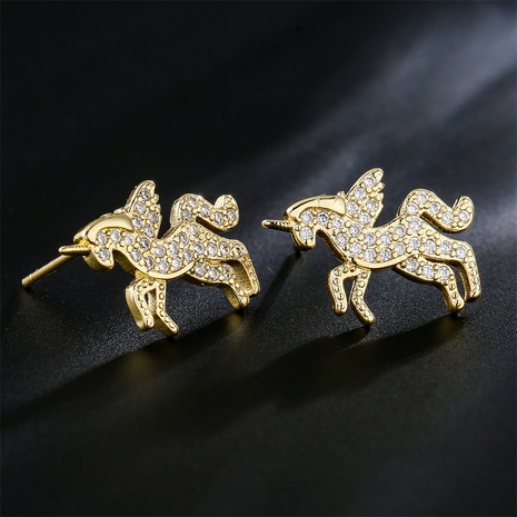 fashion unicorn earrings copper plated 18K gold micro-set zircon animal earrings  NHFMO634222's discount tags