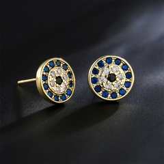 Retro einfache runde schwarze und weiße blaue Zirkonohrringe verkupferte Ohrringe aus 18 Karat Gold