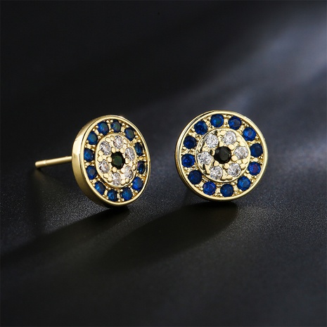 retro simple round black and white blue zircon earrings copper plated 18K gold earrings's discount tags