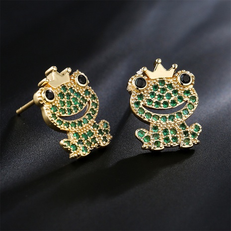 cute frog shape earrings copper plated 18K gold animal earrings NHFMO634224's discount tags
