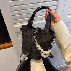 fashion hand-held pearl bucket bag spring jacquard one-shoulder messenger commuter bag 23*17*13CM