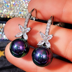 new imitation pearl flower micro-set zircon copper earrings