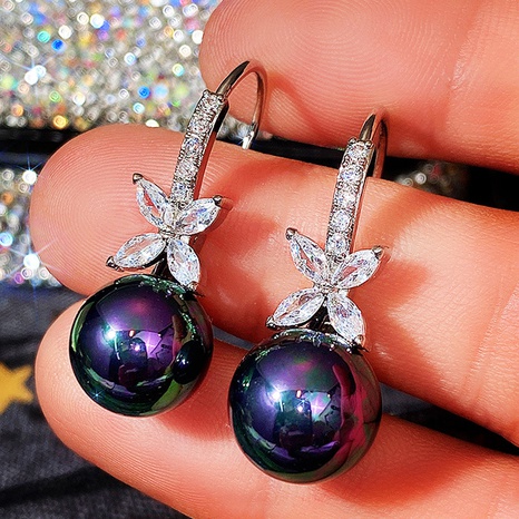 new imitation pearl flower micro-set zircon copper earrings NHJCS634343's discount tags