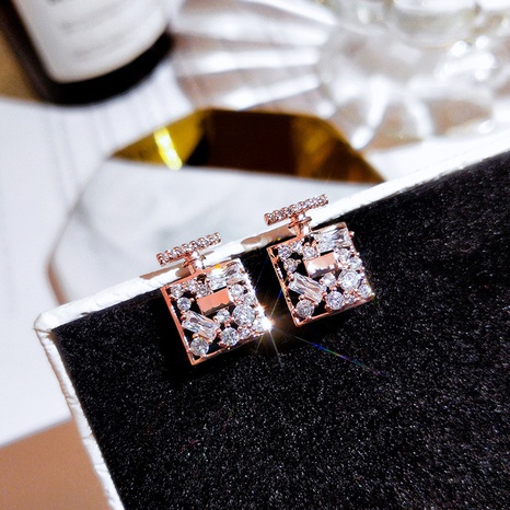simple earrings trendy perfume box copper zircon earrings NHJCS634338's discount tags