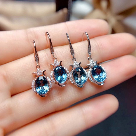 new imitation sapphire blue topaz zircon copper ear hooks's discount tags
