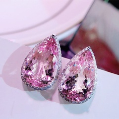 fashion new earrings pear-shaped water drop pink zircon earrings Valentine's Day
