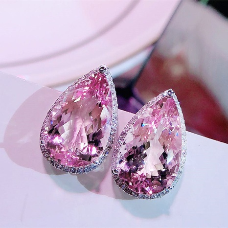 fashion new earrings pear-shaped water drop pink zircon earrings Valentine's Day's discount tags