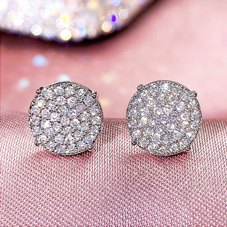 Korean style simple inlaid zircon copper round earrings's discount tags