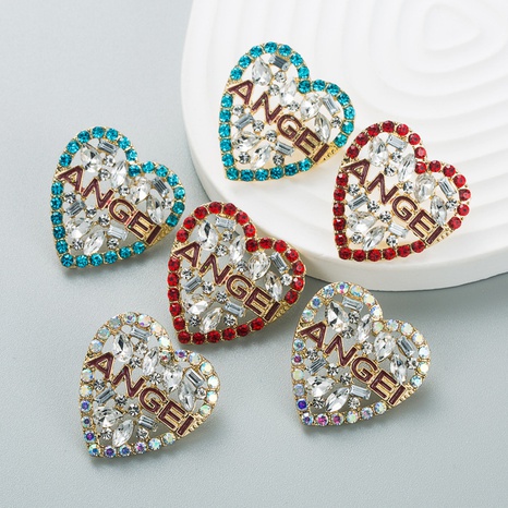 hollow heart-shaped inlaid rhinestones letter alloy earrings NHLN634358's discount tags