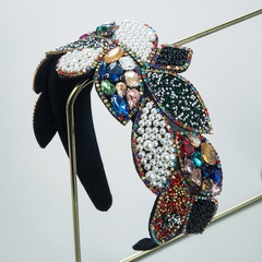 bandeau en strass de perles incrustées de fleurs exagérées de couleur de contraste vintage en gros