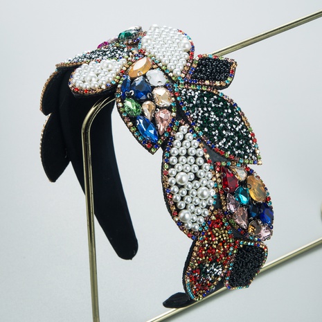 Diadema de diamantes de imitación de perlas con incrustaciones de flores exageradas de color de contraste vintage al por mayor's discount tags