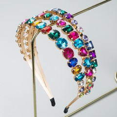 Baroque multi-layer colorful gemstone-embellished metal headband wholesale